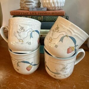 Vintage cottage core coffee mugs with geese.